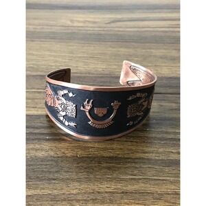Native American Copper Stamped Cuff bracelet carved